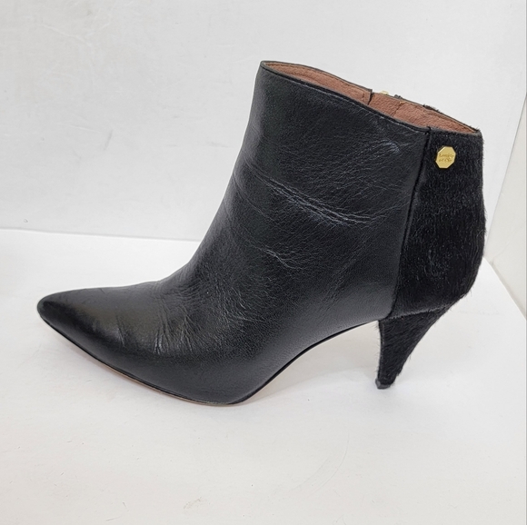 Louise et Cie Pointed Toe Black Leather & Cow Hair Heel Booties Size 7.5 - Picture 6 of 16